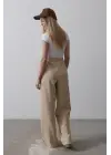 Beli Yarım Lastikli Palazzo Pantolon - Camel