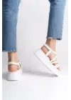 BELLA Lastikli Şerit Detaylı Rahat tabanlı ayakkabı Tabaan Bayan Sandalet CBT - Beyaz