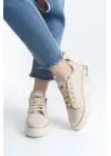 Trend Spor Ayakkabı - Krem/Altın