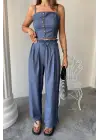 Benorra CROP ASKILI BLUZ - ŞALVAR PANTOLON TK - İndigo