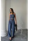 Benorra CROP ASKILI BLUZ - ŞALVAR PANTOLON TK - İndigo
