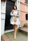 Omarı Zarif Beyaz Askılı Mini Elbise