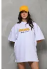 Omarı Bisiklet Desenli Oversize T-Shirt - Beyaz