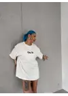 Omarı Bisiklet Desenli Oversize Beyaz T-Shirt