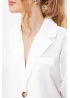 Beyaz Çift Düğmeli Oversize Crop Keten Ceket 0706