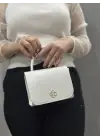 Omarı Parlak Beyaz Deri Çanta