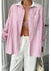 Omarı Çizgili Poplin Gömlek - Pembe