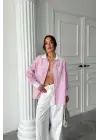 Omarı Çizgili Poplin Gömlek - Pembe