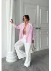 Omarı Çizgili Poplin Gömlek - Pembe