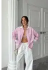Omarı Çizgili Poplin Gömlek - Pembe