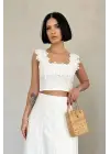 Beyaz Güpürlü Crop Ve Etek Takım