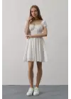 Omarı Beyaz Mini Elbise - Beli Korseli Şıklık