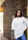 Omarı Bisiklet Desenli Oversize T-Shirt - Beyaz