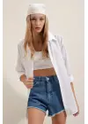 Beyaz Oversize Uzun Basic Gömlek 3900