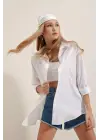 Beyaz Oversize Uzun Basic Gömlek 3900