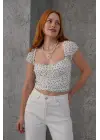Omarı Beli Vurgulayan Tül Beyaz Bluz