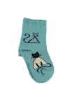 Omarı Organik Kedi Desenli Yumuşak Soket Çorap - Yeşil
