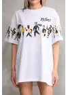 Omarı Unisex Bisiklet Desenli Oversize T-Shirt - Beyaz