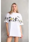 Omarı Unisex Bisiklet Desenli Oversize T-Shirt - Beyaz