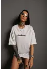 Omarı Bisiklet Desenli Oversize T-Shirt - Beyaz