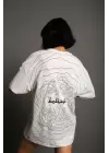 Omarı Bisiklet Desenli Oversize T-Shirt - Beyaz