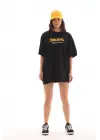 Omarı Siyah Oversize Bisiklet Yaka Baskılı T-Shirt