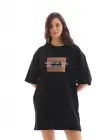 Omarı Baskılı Oversize Unisex Bisiklet Yaka T-Shirt - Siyah