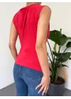 Omarı Sıfır Kol Kırmızı Sandy Bluz