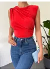 Omarı Sıfır Kol Kırmızı Sandy Bluz