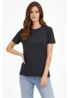 Bisiklet Yaka Tişört Regular Kalıp Basic Pamuklu Günlük Kullanım T-shirt - Füme