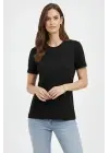 Bisiklet Yaka Tişört Regular Kalıp Basic Pamuklu Günlük Kullanım T-shirt - Siyah