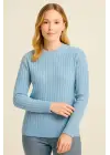Bisiklet Yuvarlak Yaka Triko Kazak Pamuklu Kalın Fitilli Dokuma, Regular Fit Uzun Kollu Kışlık Model - Bebe Mavisi