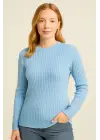 Bisiklet Yuvarlak Yaka Triko Kazak Pamuklu Kalın Fitilli Dokuma, Regular Fit Uzun Kollu Kışlık Model - Bebe Mavisi