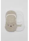 Bistyle 2li Babet Cute Face Penye Çorap 30103 Bej Beyaz