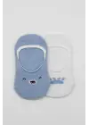 Bistyle 2li Babet Cute Face Penye Çorap 30103 Mavi-beyaz