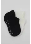 Omarı Kaymaz Sneakers Basic Penye Çorap - Siyah Ekru