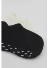 Omarı Kaymaz Sneakers Basic Penye Çorap - Siyah Ekru