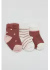 Omarı 3lü Penye Kız Çocuk Soket Çorap Seti - Pudra Renkli