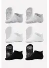 Omarı Kaymaz Penye Çorap 6Lı Sneakers Seti Gri Beyaz Siyah