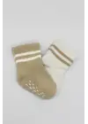 Omarı Çemberli Kaymaz Soket Çorap Seti - Bej-Ekru