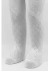 Omarı Tekli Ekose Kabartma Penye Külotlu Çorap - Beyaz