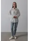 Biye Detaylı Ayrobin Gömlek - Beyaz