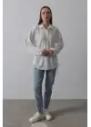 Biye Detaylı Ayrobin Gömlek - Beyaz