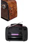Bluetooth Hoparlör Ahşap Renk Vintage Işıklı Nostaljik Radyo Fm Ahşap Görünümlü