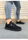 Omarı Kadife Yumuşaklığında Kareil Bağcıklı Erkek Günlük Spor Ayakkabı - Siyah