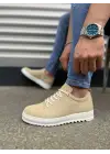 Omarı Cool Bağcıklı Süet Erkek Günlük Ayakkabı - Krem