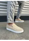 Omarı Yumuşak Süet Erkek Günlük Slip-on Ayakkabı - Krem