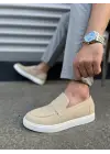 Omarı Yumuşak Süet Erkek Günlük Slip-on Ayakkabı - Krem
