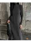 Boğazlı kalın bürümcük uzun elbise siyah