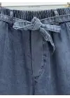 Omarı Lastikli Kuşaklı Kot Pantolon - Buz Mavi